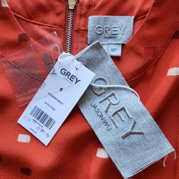NWT Grey Jason Wu Silk Dash Tangerine Multi Mini Shift Dress Sleeveless Pocket - Picture 10 of 10